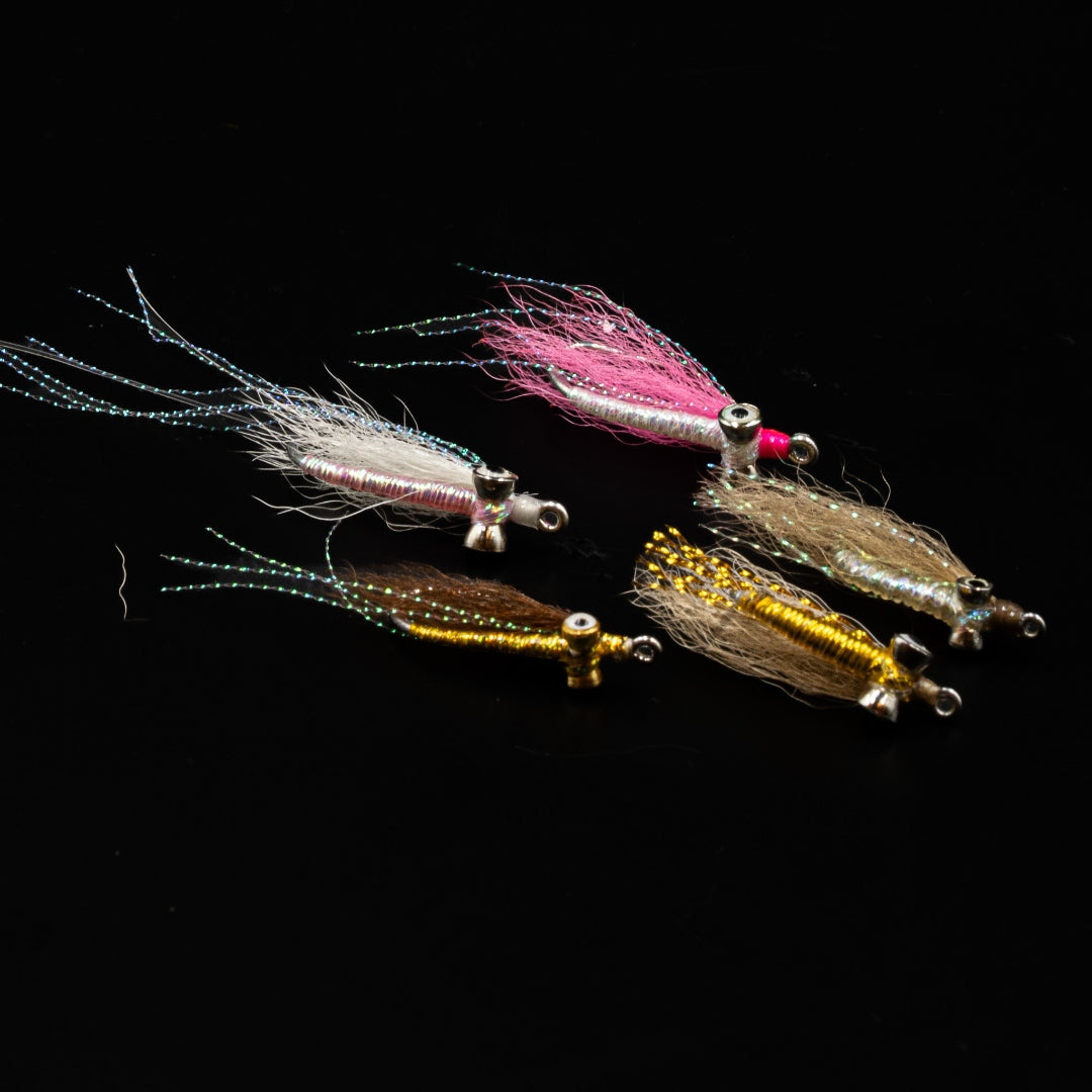 Crazy Charlie bonefish flies by FINATICS - 5 colors on Gamakatsu SL11-3H with small dumbbell eyes