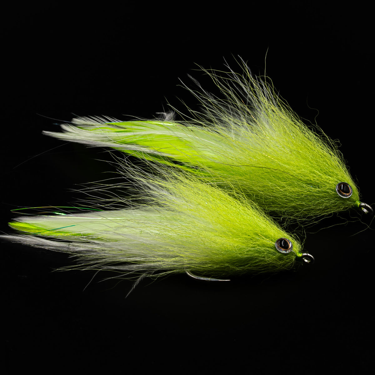 Bomber Brush Fly by FlySmith Flies in Chartreuse/White, 4/0 and 6/0 sizes