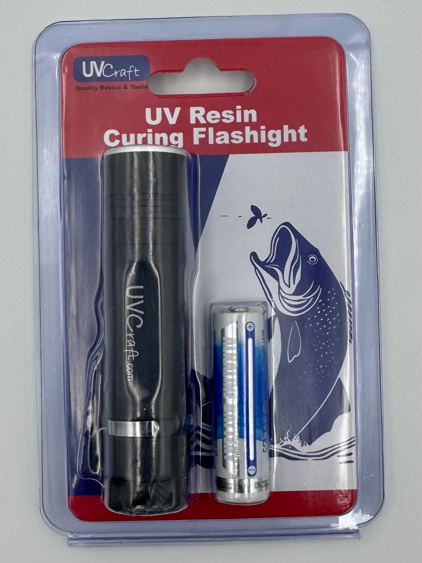 Retail pack of AA UV Bench Curing Light for curing fly tying resin