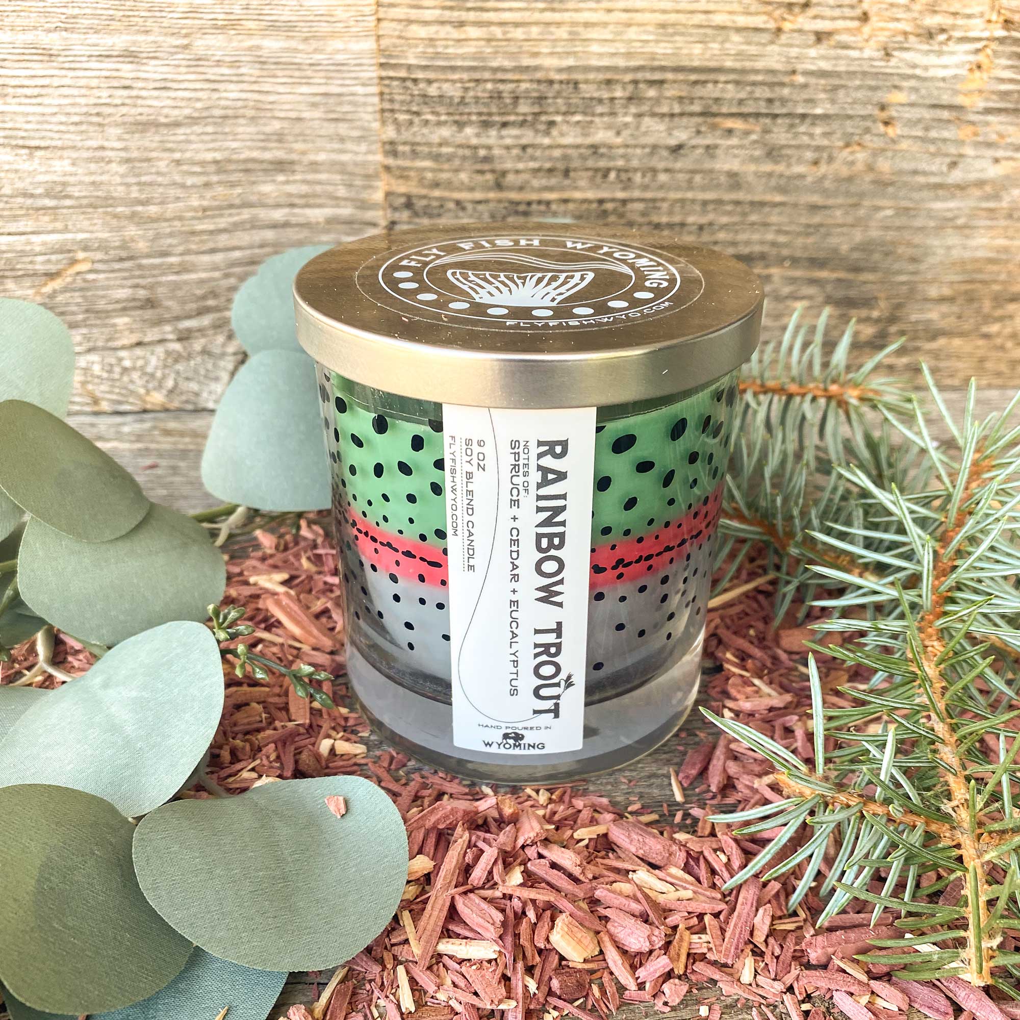 Wyo Rainbow Trout Pattern Candle