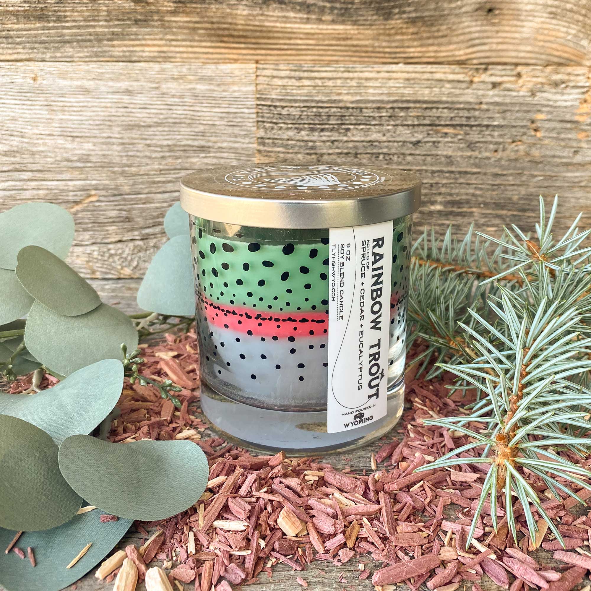 Wyo Rainbow Trout Pattern Candle