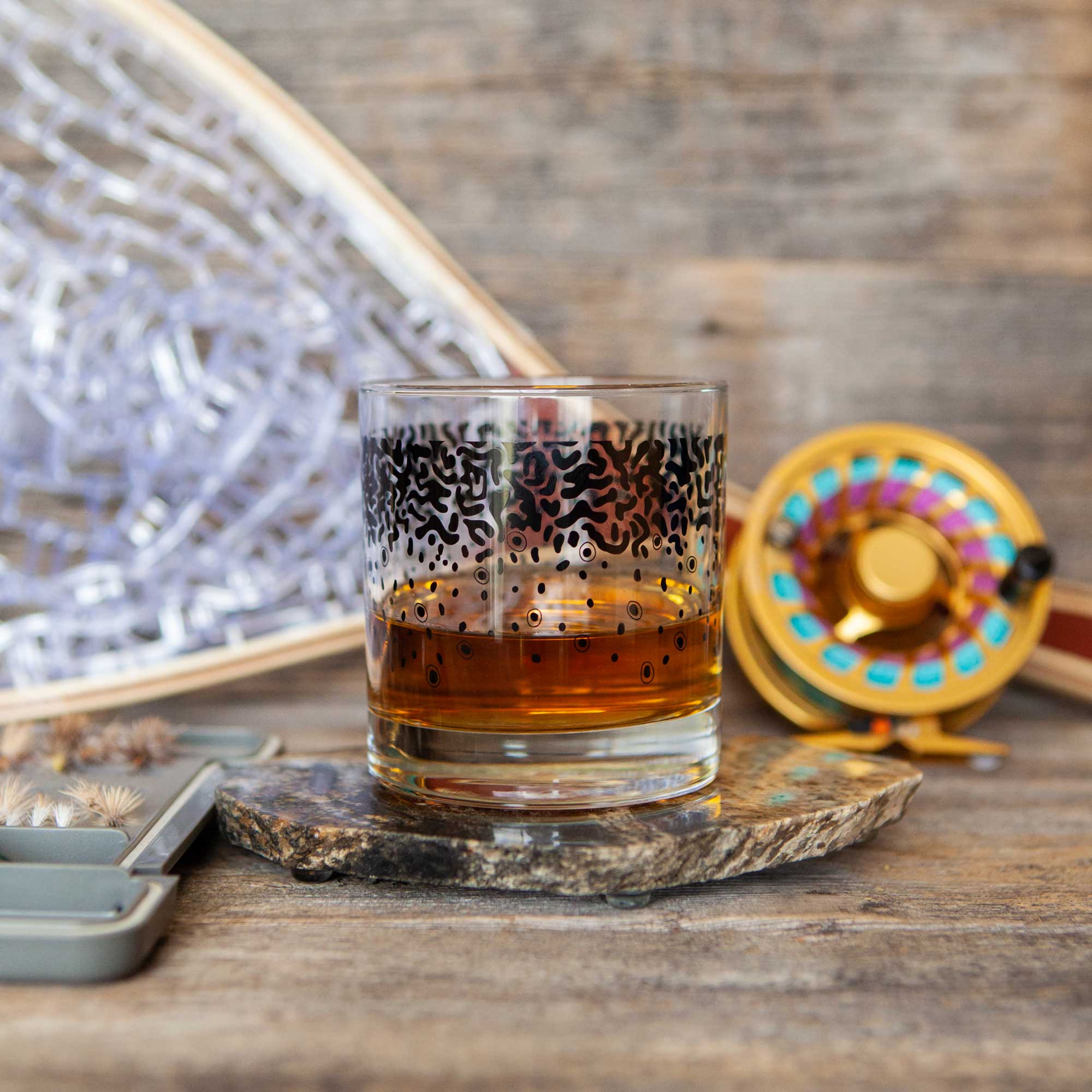 Wyo Brook Trout Pattern Rocks Glass