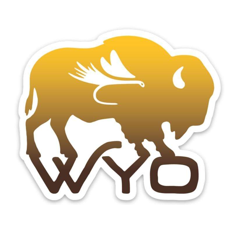 Wyo Fly Bison Sticker - Brown and Gold