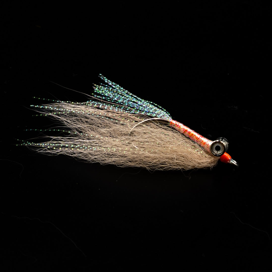 Christmas Island Gotcha bonefish fly by FINATICS - Tan craft fur wing with enlarged red hot spot on Gamakatsu SL11