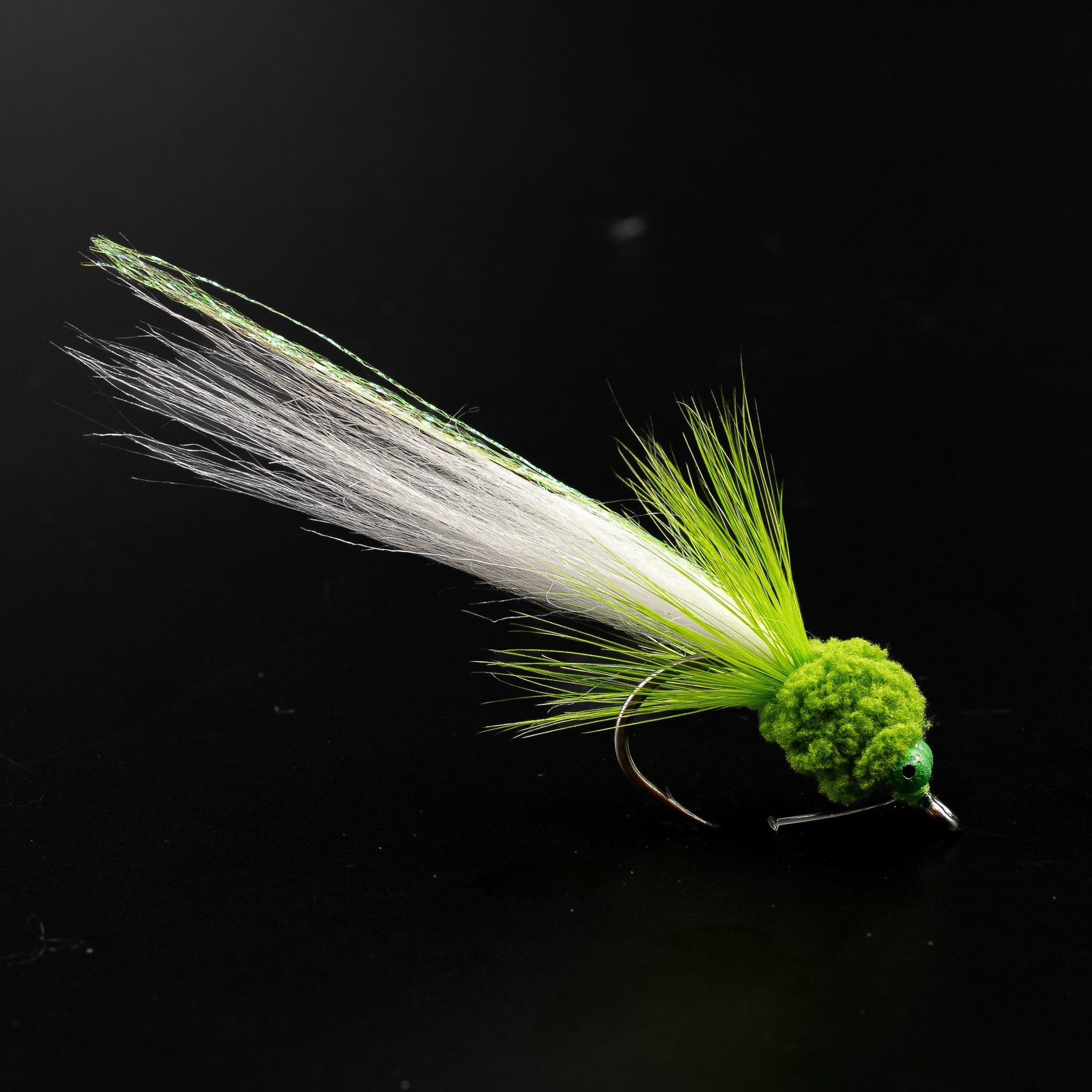 Big Moppa bull redfish fly by FINATICS — Mop Chenille head, craft fur body, bead chain eyes, tied on Ahrex SA220 1/0