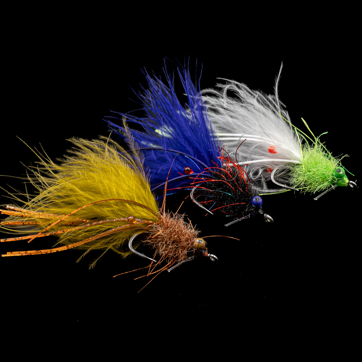 Small Fry saltwater fly - Tan/Olive, Chartreuse/White, and Black/Purple color range