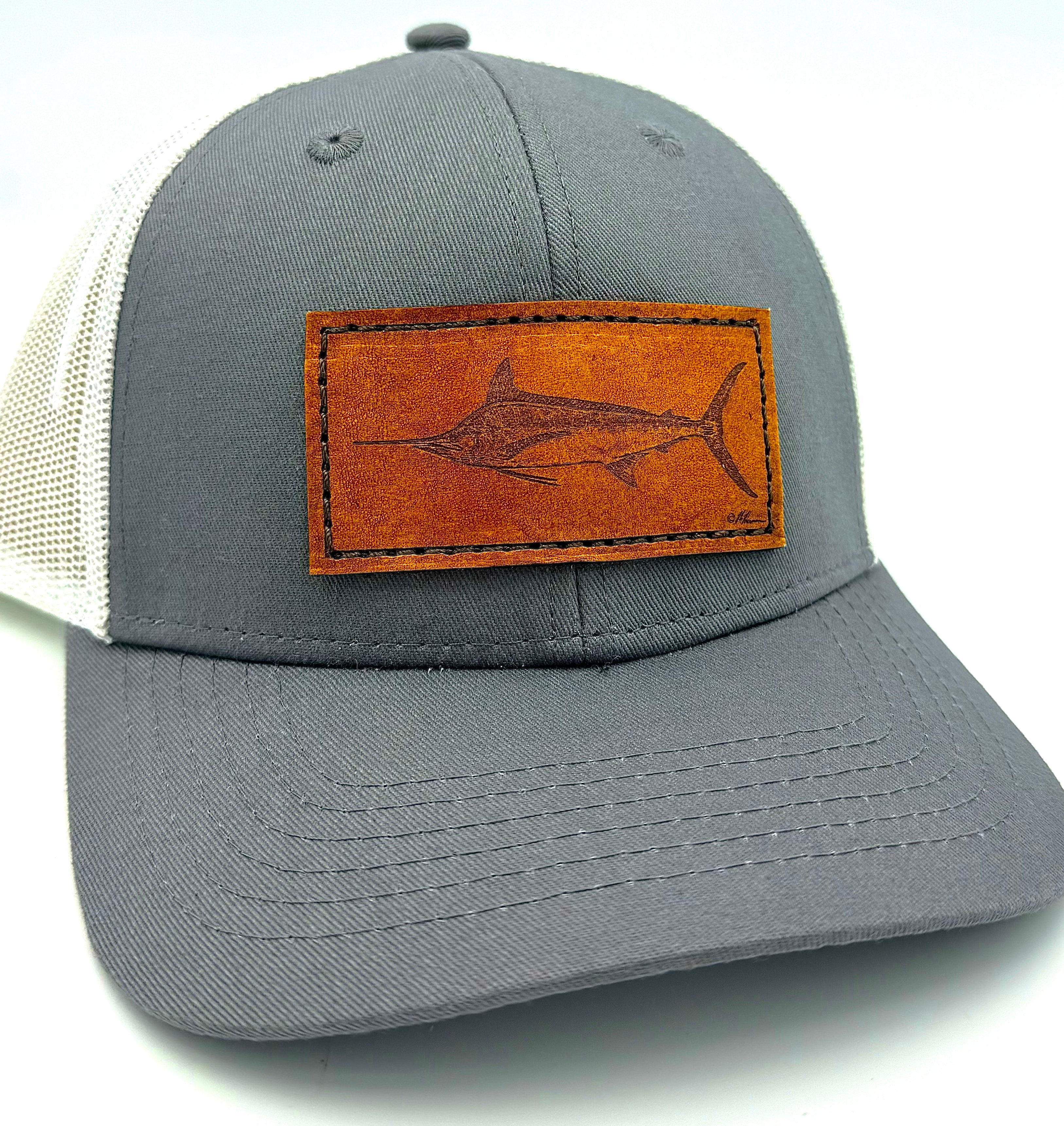 Performance Trucker Hat - Blue Marlin Leather Patch