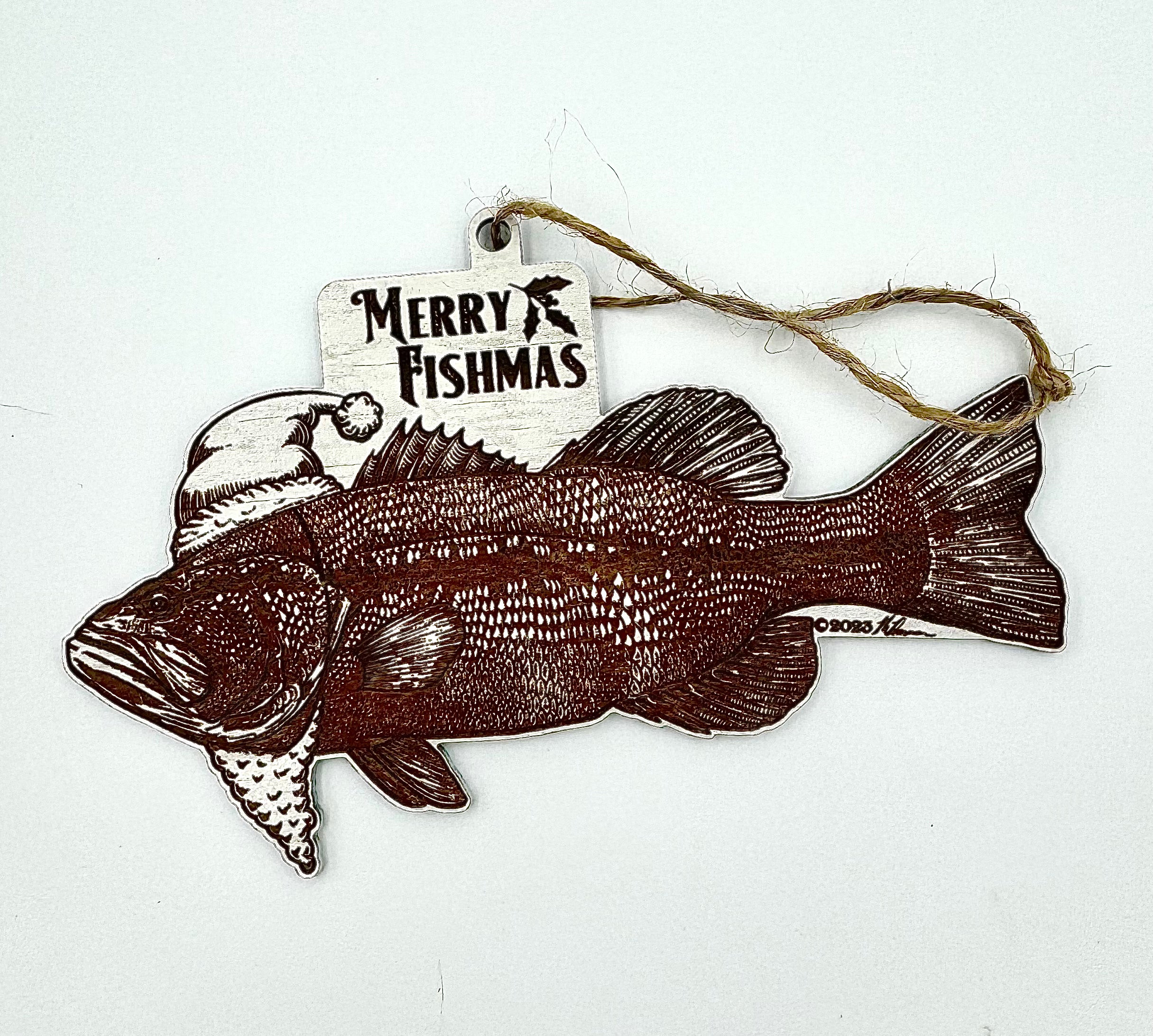 Wood Christmas Ornaments - Large Mouth Bass Fishmas Ornaments