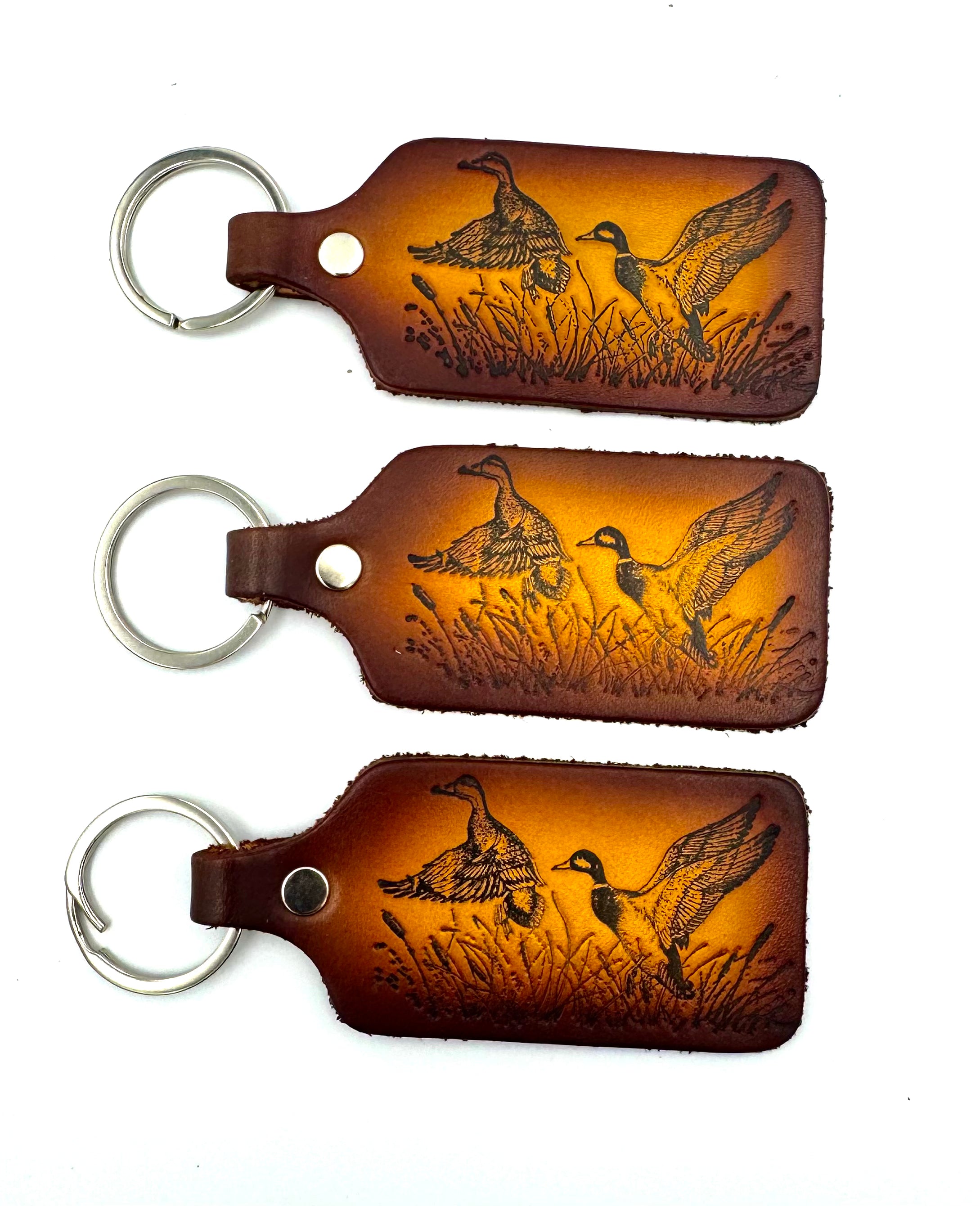 Handmade Leather Wildlife Keychain - Ducks