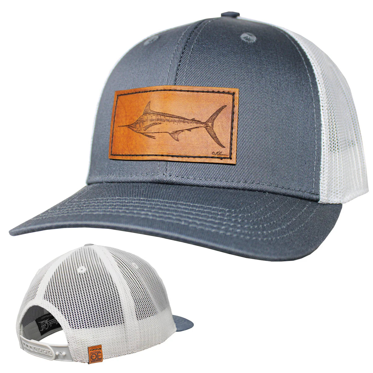 Performance Trucker Hat - Blue Marlin Leather Patch