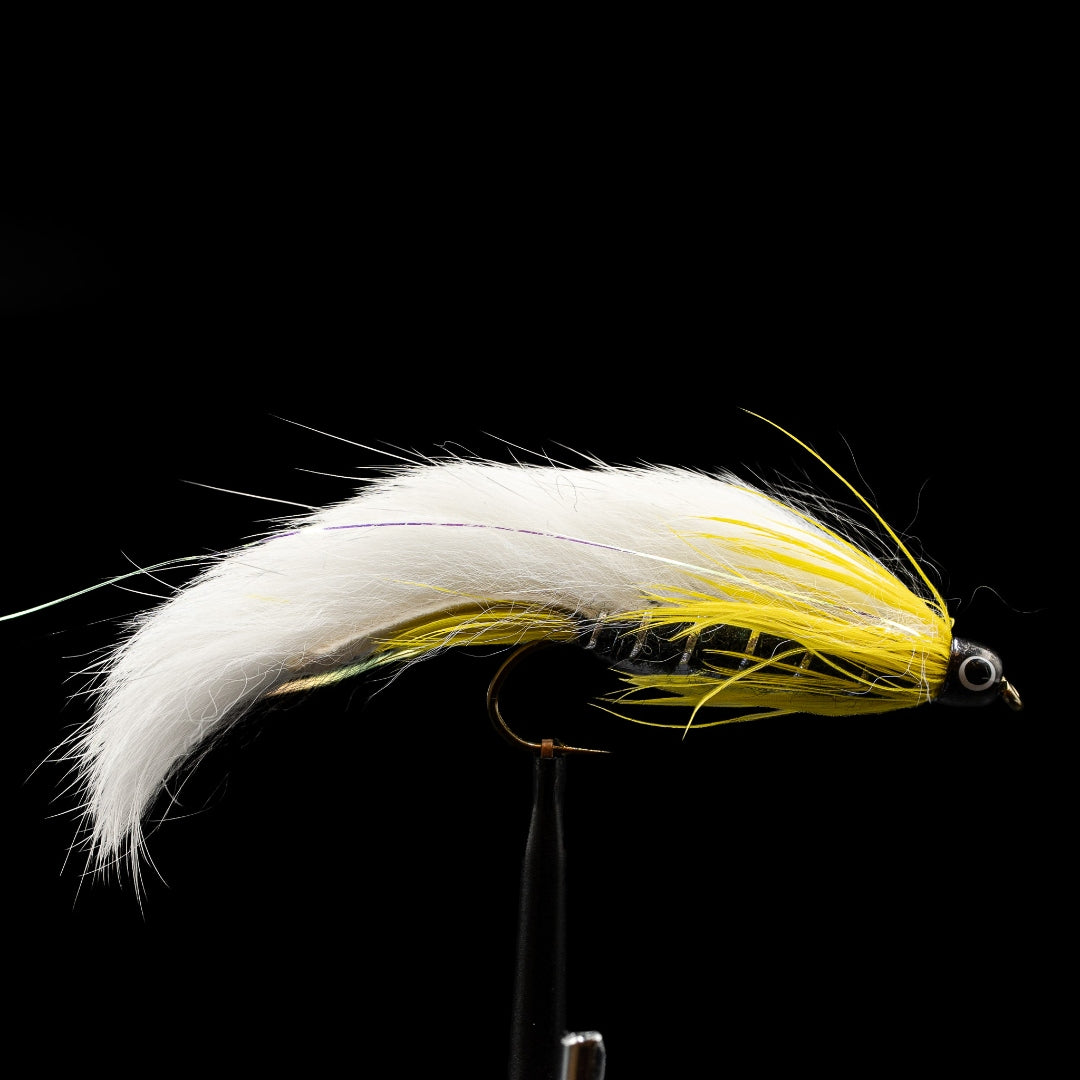 Zonked Out Brass Conehead zonker streamer by FINATICS - rabbit strip wing with palmered saddle collar on Daiichi 2220