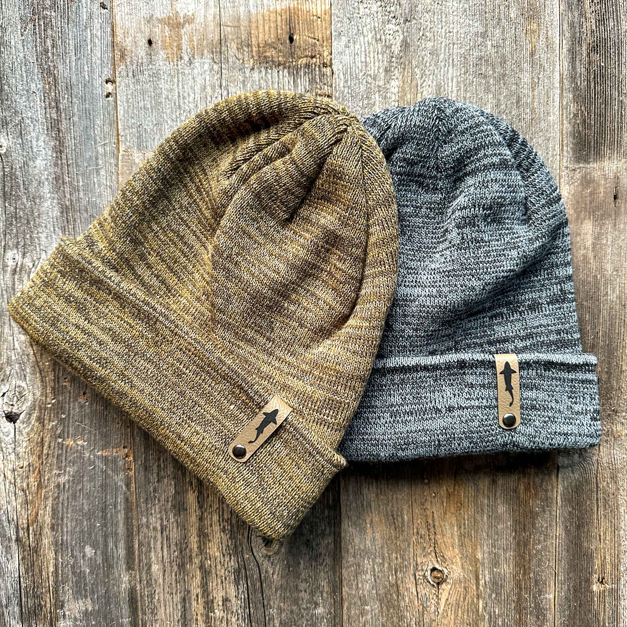 Trout Swimming Leather Tag Cuff Beanie