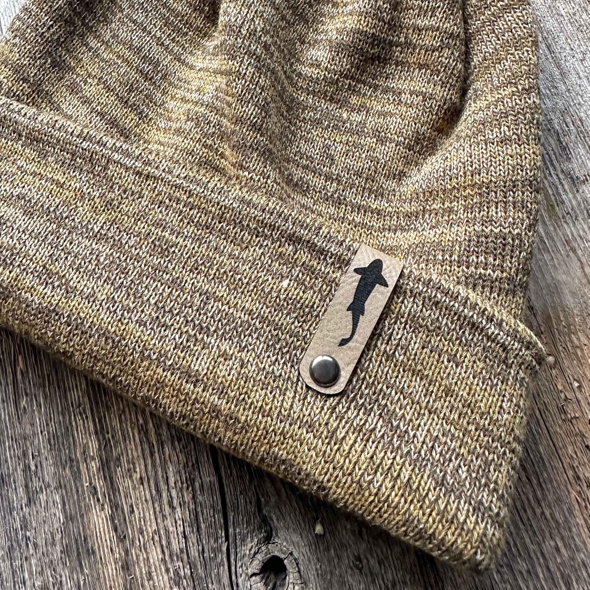 Trout Swimming Leather Tag Cuff Beanie