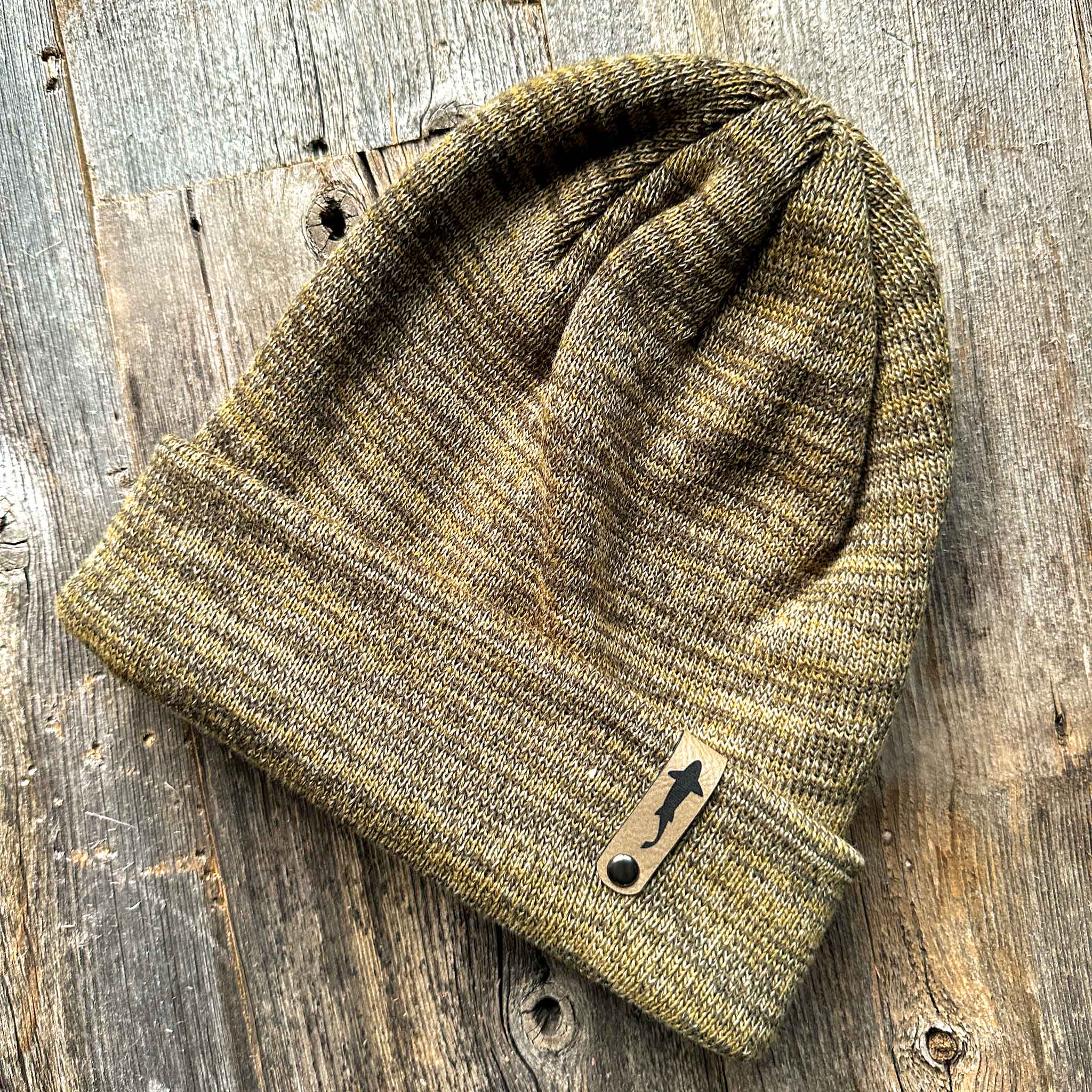 Trout Swimming Leather Tag Cuff Beanie