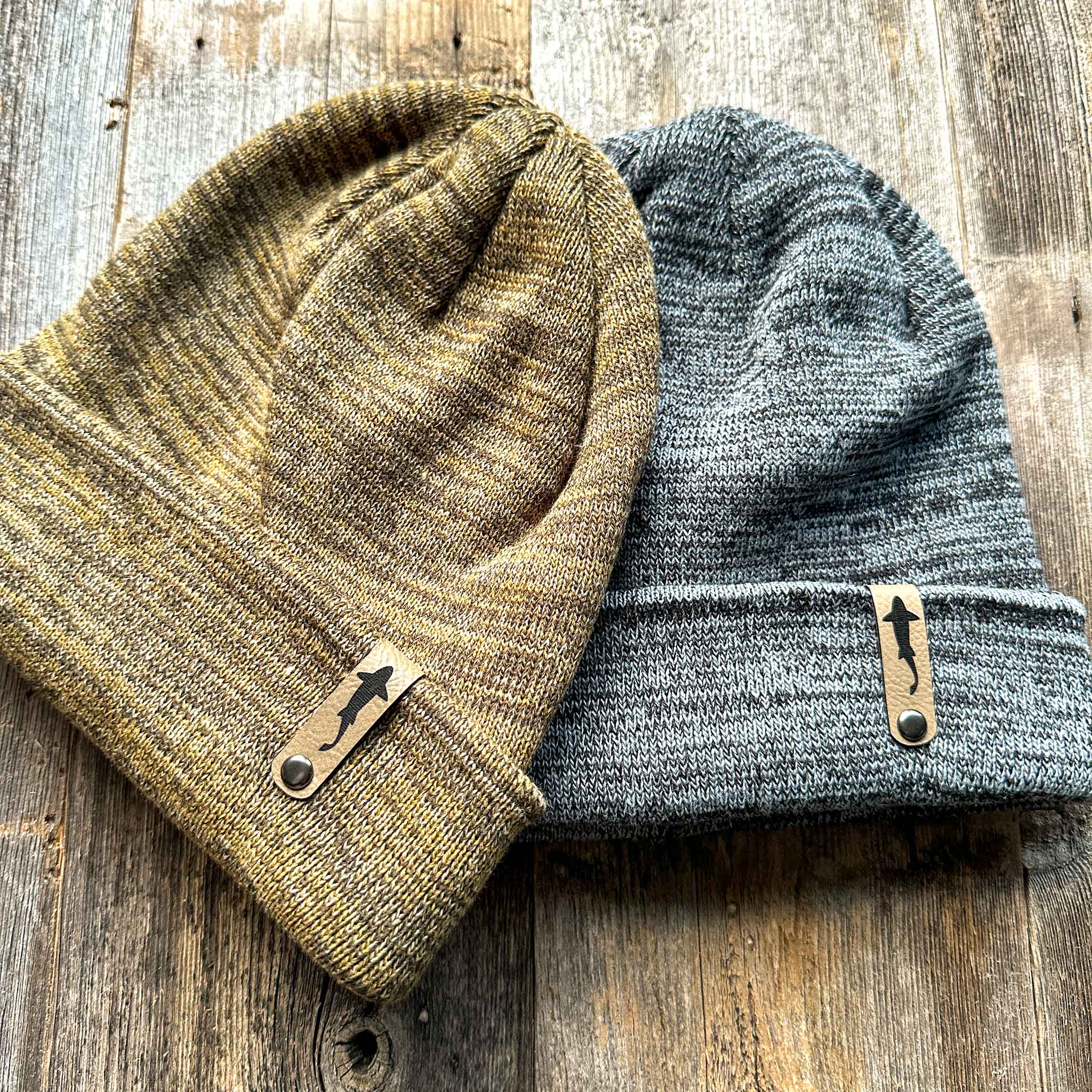 Trout Swimming Leather Tag Cuff Beanie