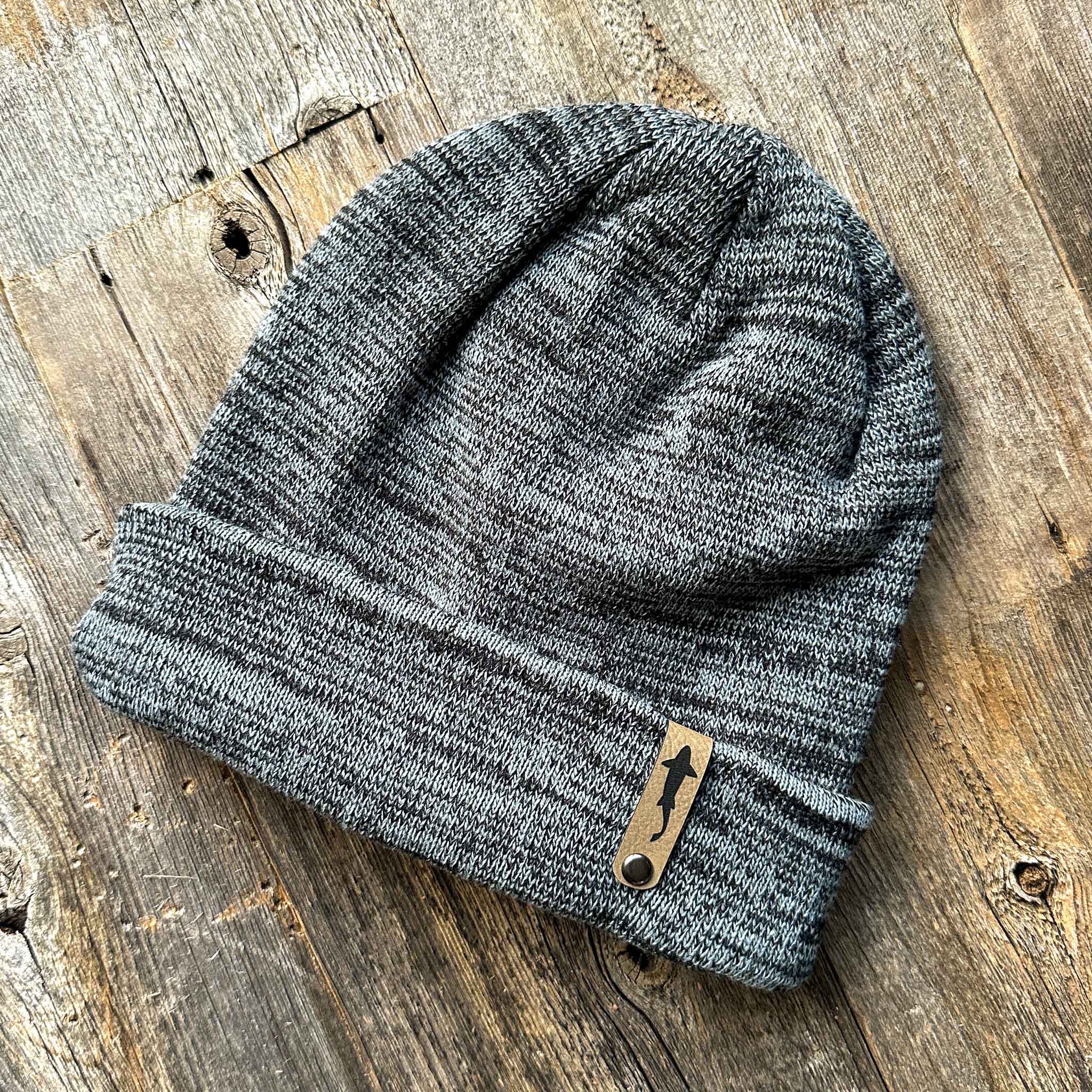 Trout Swimming Leather Tag Cuff Beanie