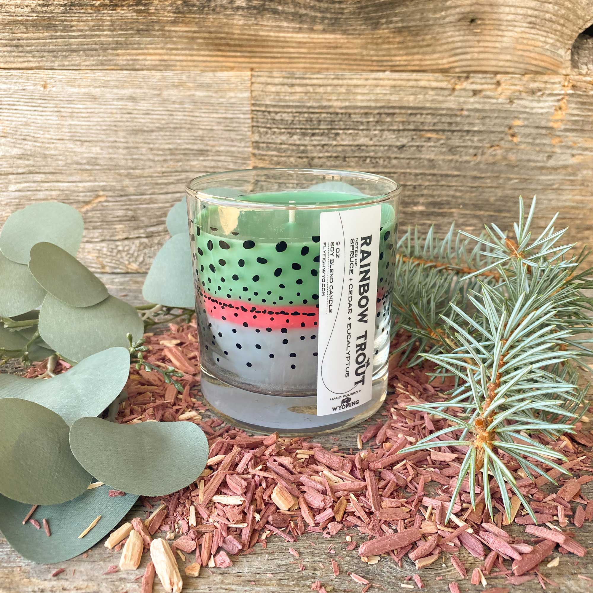 Wyo Rainbow Trout Pattern Candle
