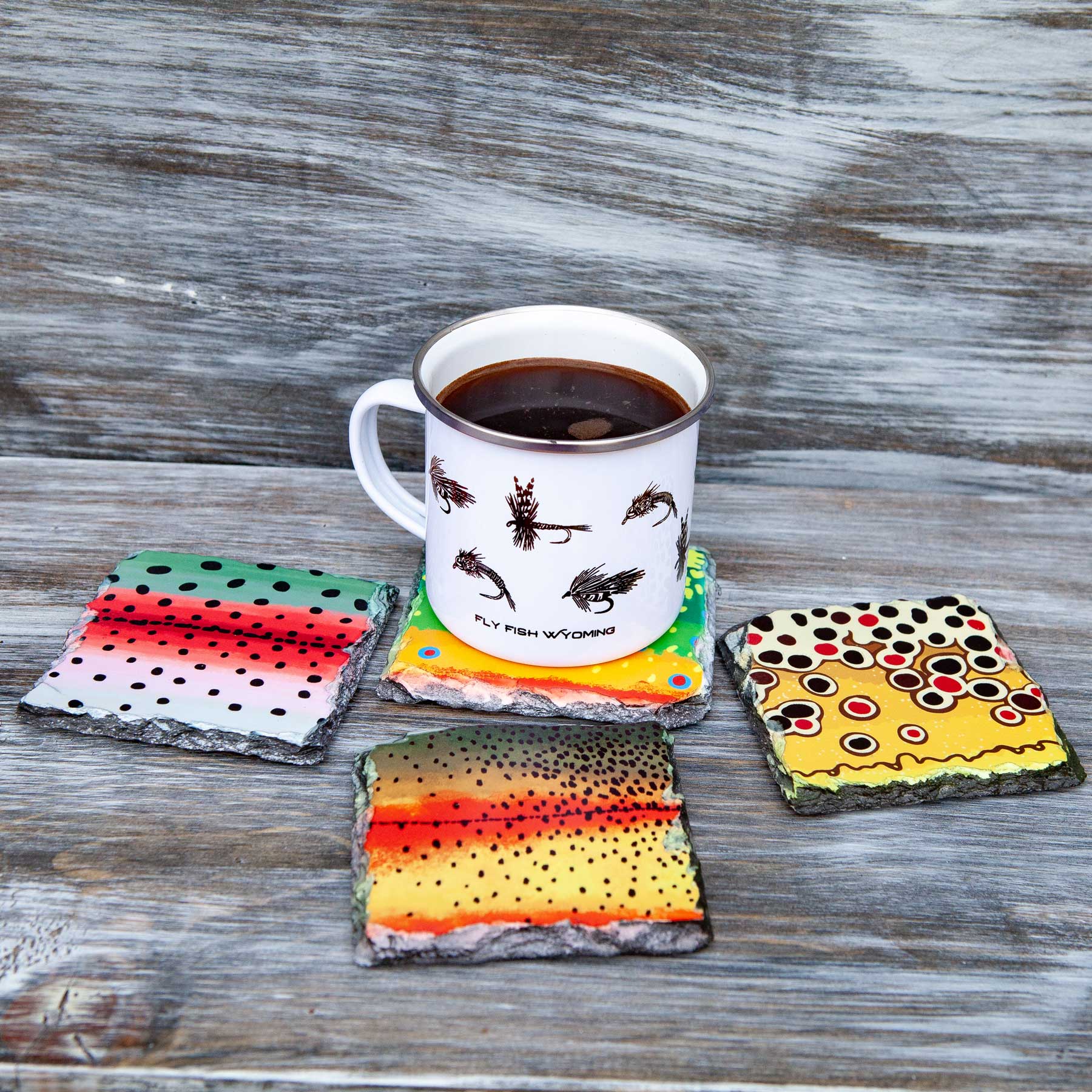 Trout Pattern Slate Coaster Singles