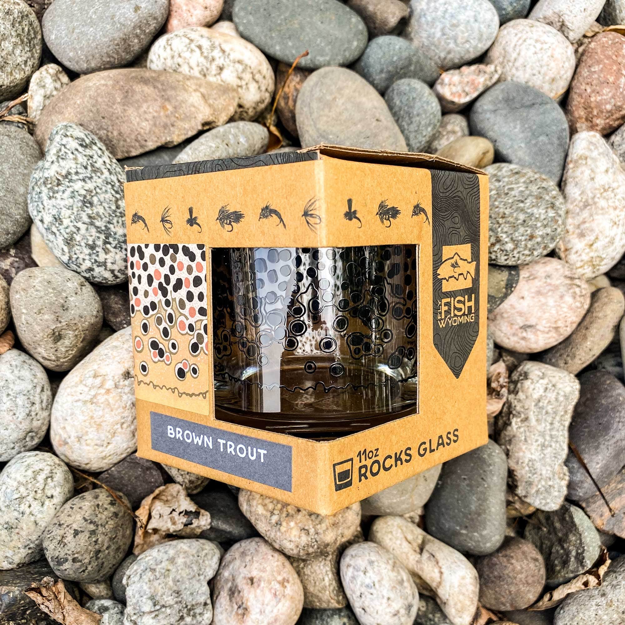 Wyo Brown Trout Pattern Rocks Glass