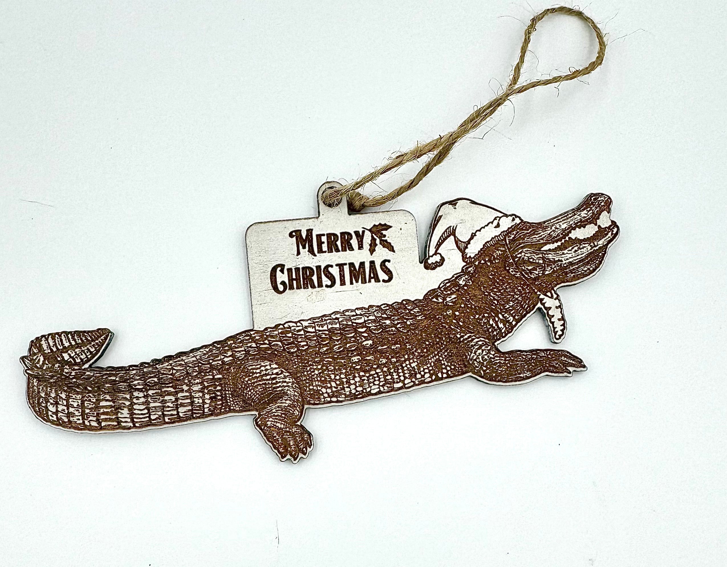 Wood Christmas Ornaments - Alligator Christmas